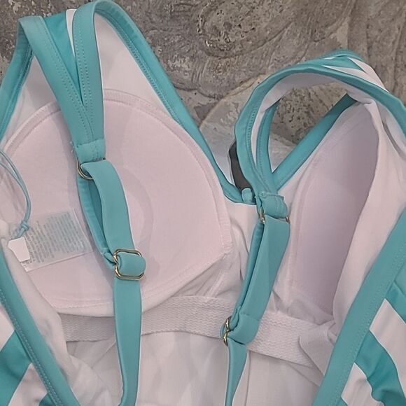 Kona SOL STRIPED BLUE ONE PIECE SWIMM SUIT 14 W NEW - Picture 6 of 8